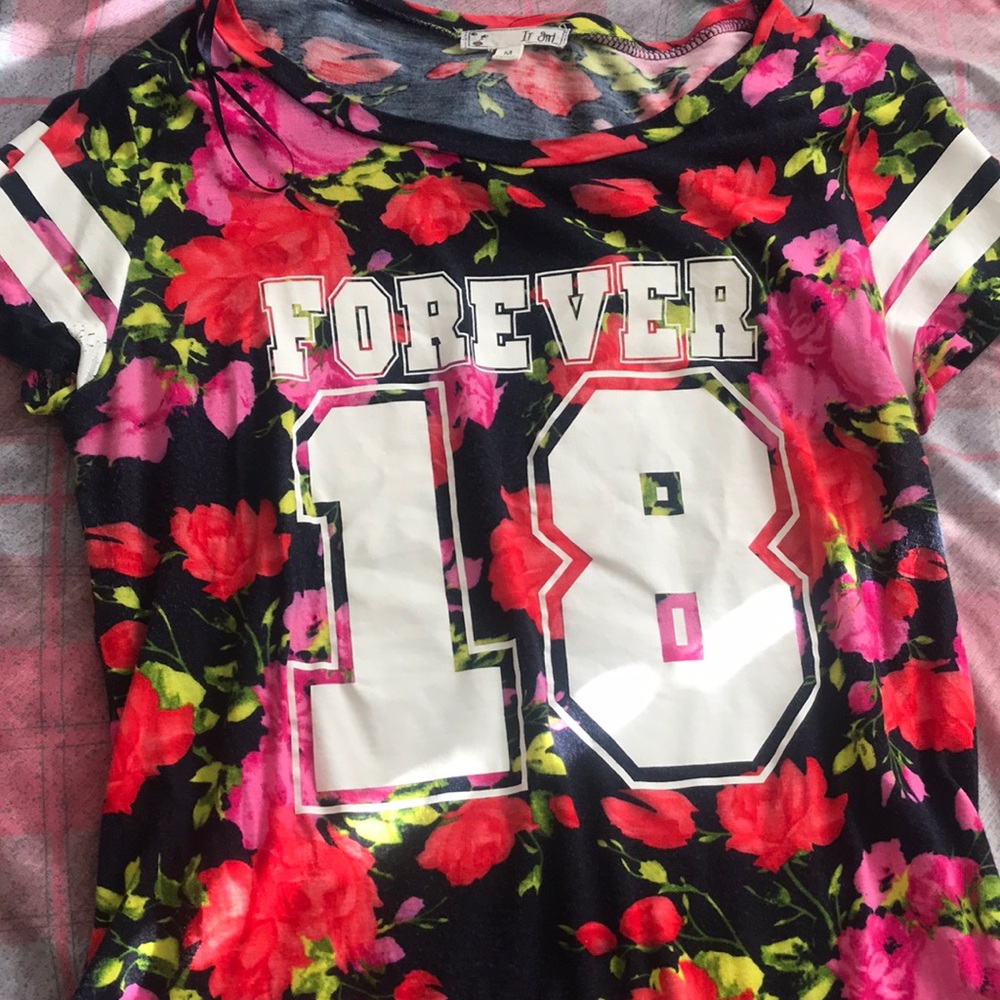 Floral Short striped sleeve Tee